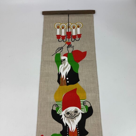Vintage Scandinavian Christmas Wall Hanging With Gnomes lighting candles - Picture 2 of 4